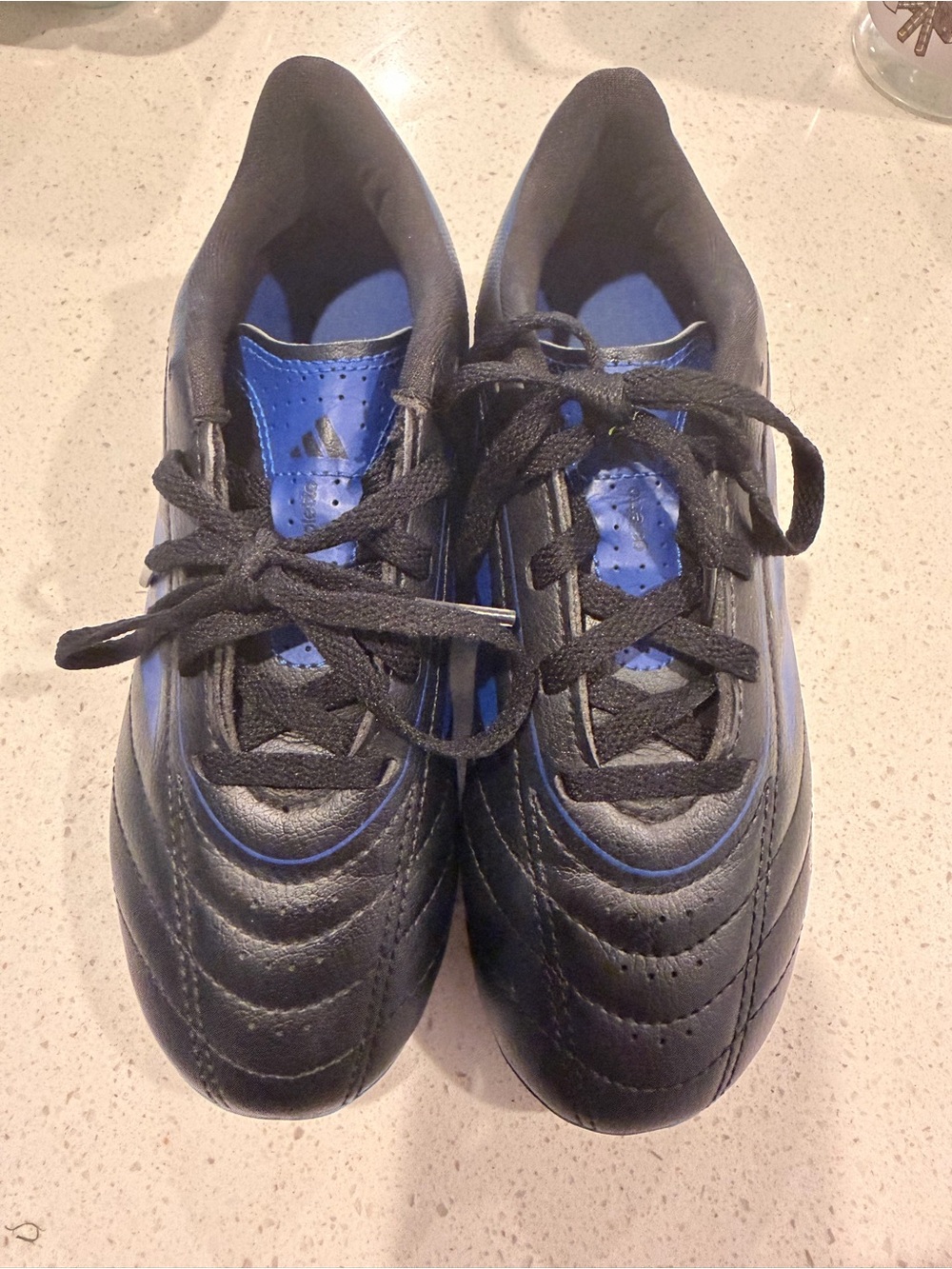 adidas Kids Black and Blue Lace-Up Cleats